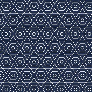 Cream nested hexagons on navy in a half-drop repeat, drawn by the GeoPrint engine