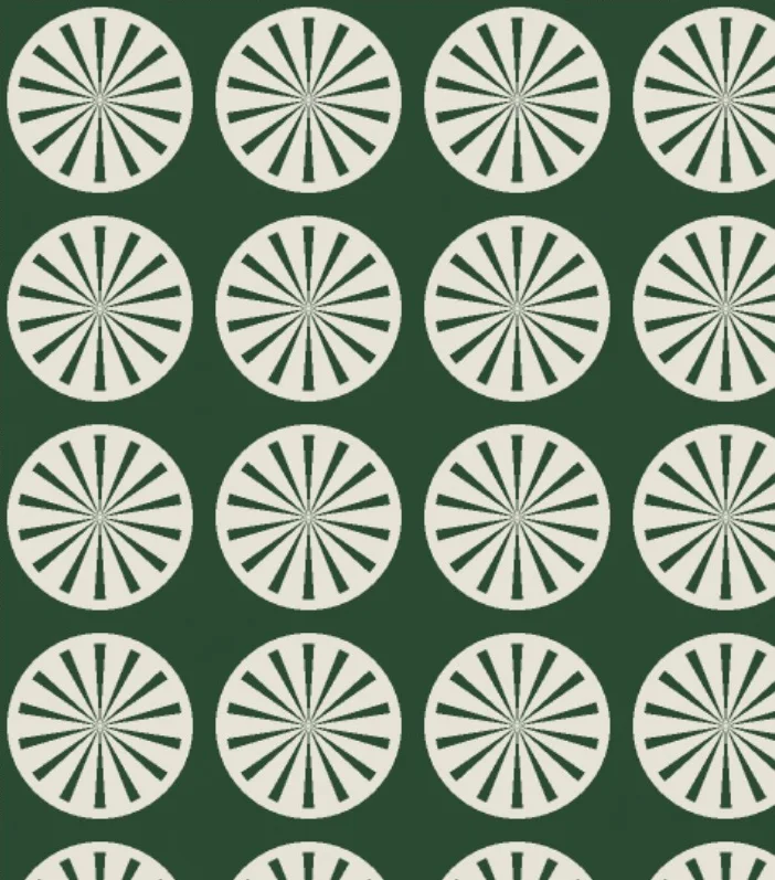 Un motivo de abanico art déco en crema sobre verde botella