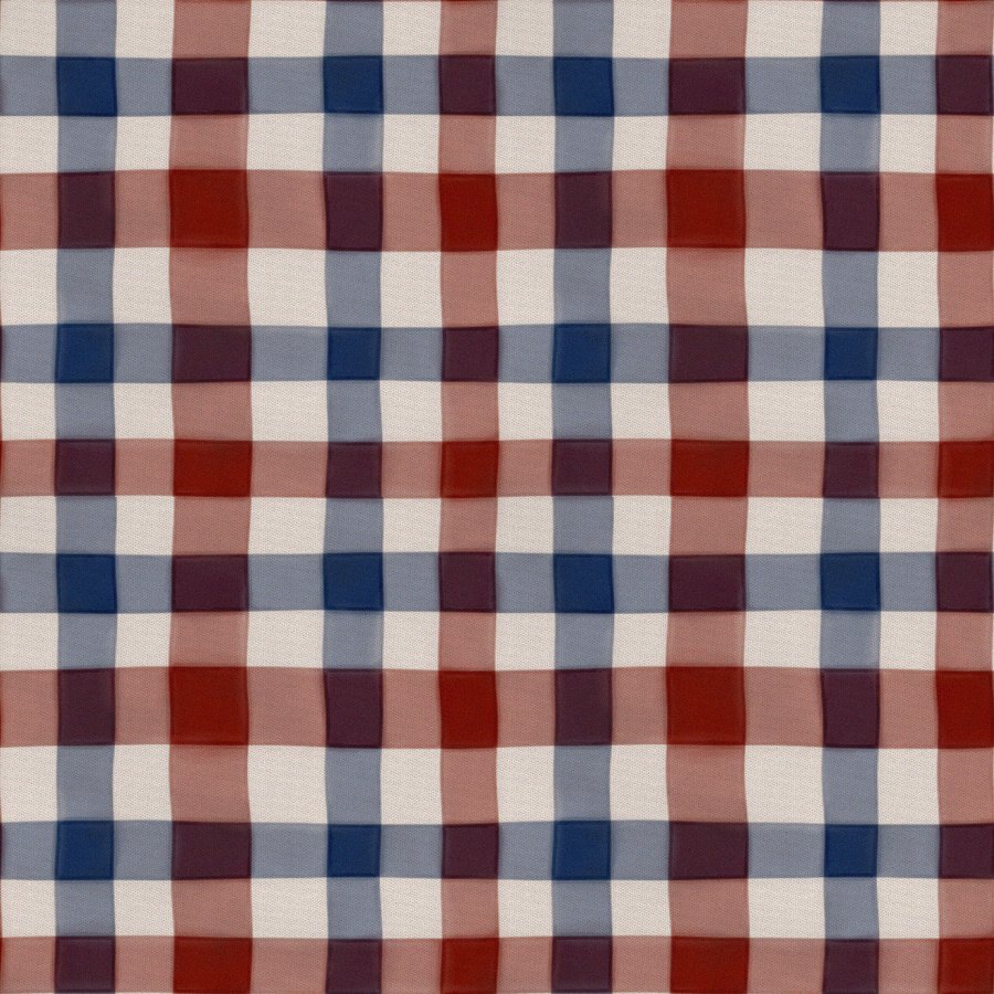 A watercolour plaid in navy and wine on a pale ground