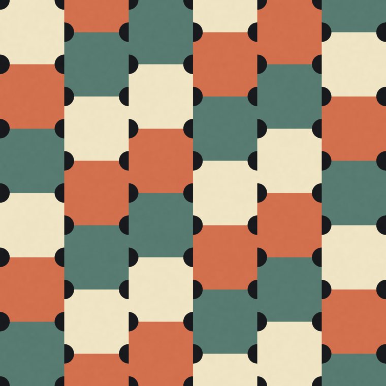 The same quatrefoil pattern in a half-drop repeat: every other column is dropped by half a tile, breaking the horizontal rows into a staggered rhythm
