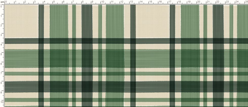 El mismo tartán verde pintado en el motor Acuarela, con suaves bandas de color translúcidas sobre papel crema